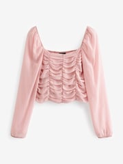 Pink Ruched Long Sleeve Georgette Top - Image 4 of 5