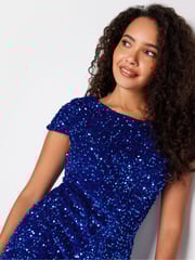 M&Co Blue Sequin Velvet Dress - Image 5 of 5