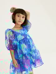 Blue Tiered Organza Dress (3-16yrs) - Image 1 of 8