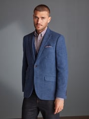 Blue Slim Fit Nova Fides Signature Herringbone Wool Blazer - Image 1 of 14