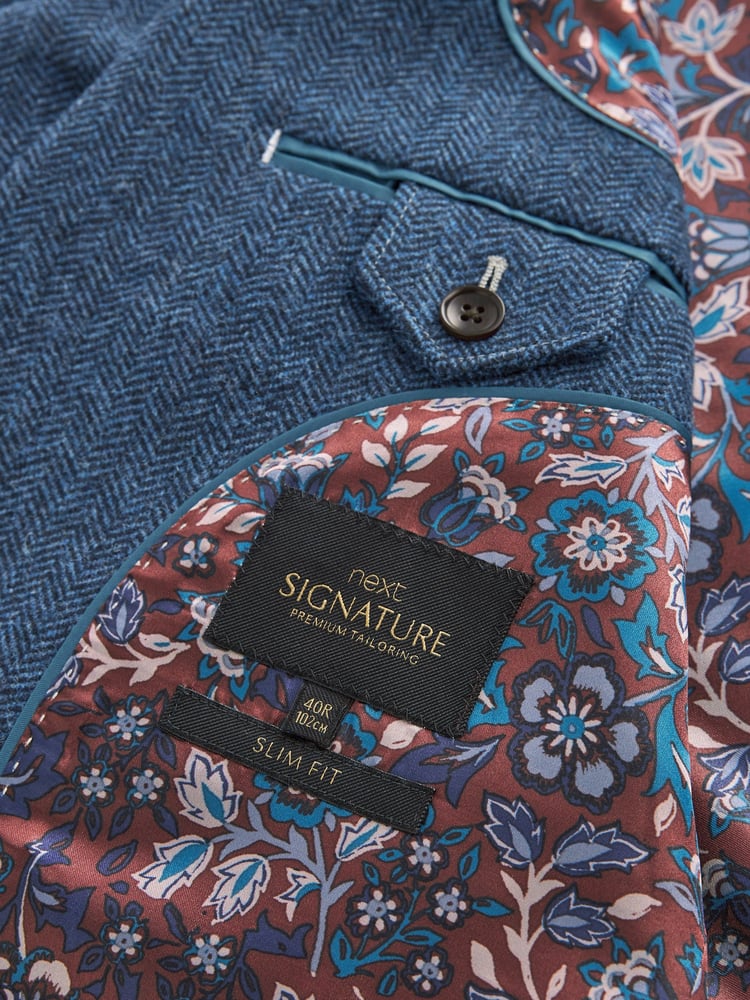 Blue Slim Fit Nova Fides Signature Herringbone Wool Blazer - Image 14 of 14