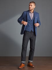 Blue Slim Fit Nova Fides Signature Herringbone Wool Blazer - Image 2 of 14