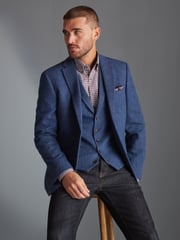 Blue Slim Fit Nova Fides Signature Herringbone Wool Blazer - Image 3 of 14