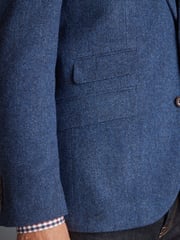 Blue Slim Fit Nova Fides Signature Herringbone Wool Blazer - Image 8 of 14