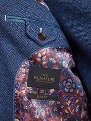 Blue Slim Fit Nova Fides Signature Herringbone Wool Blazer - Image 9 of 14