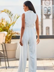 Sosandar Cream Wide Leg Halterneck Tailored Jumpsuit - Image 2 of 5