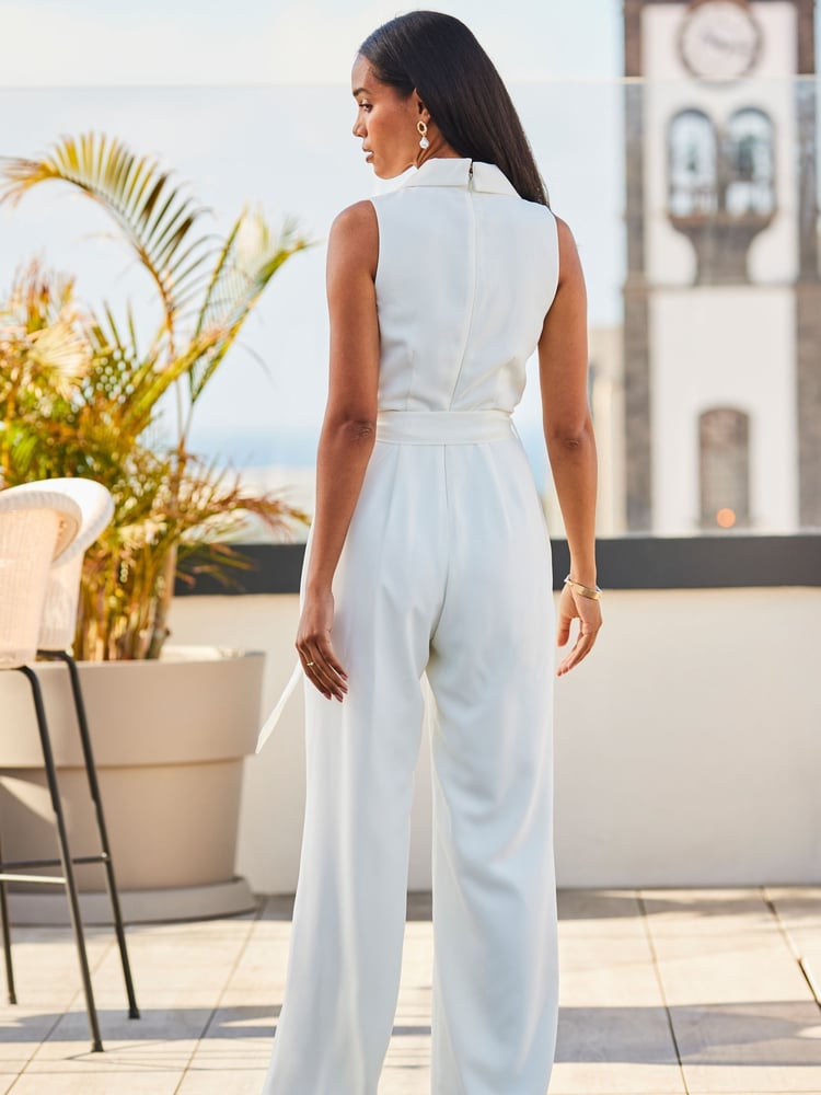 Sosandar Cream Wide Leg Halterneck Tailored Jumpsuit - Image 2 of 5