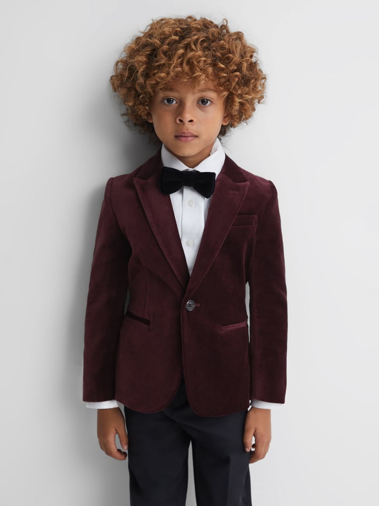 Reiss Bordeaux Apsara 9-14 yrs Slim Fit Velvet Single Breasted Blazer - Image 1 of 6