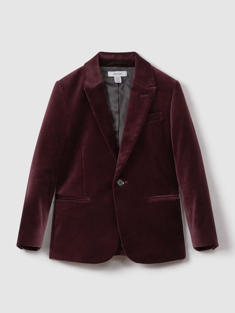 Reiss Bordeaux Apsara 9-14 yrs Slim Fit Velvet Single Breasted Blazer - Image 2 of 6