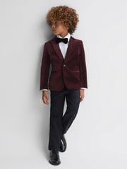 Reiss Bordeaux Apsara 9-14 yrs Slim Fit Velvet Single Breasted Blazer - Image 3 of 6