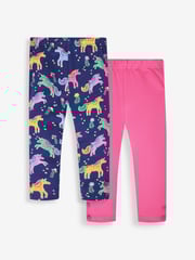 JoJo Maman Bébé Navy Blue Unicorn & Pink Girls' 2-Pack Leggings - Image 1 of 5