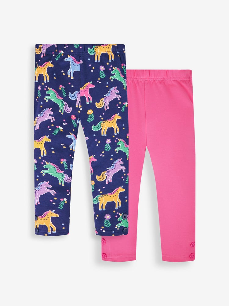 JoJo Maman Bébé Navy Blue Unicorn & Pink Girls' 2-Pack Leggings - Image 1 of 5