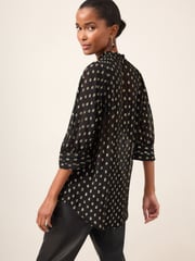 Black V-Neck Metallic Spot 3/4 Sleeve Blouse - Image 2 of 6