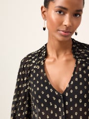Black V-Neck Metallic Spot 3/4 Sleeve Blouse - Image 3 of 6