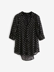 Black V-Neck Metallic Spot 3/4 Sleeve Blouse - Image 4 of 6
