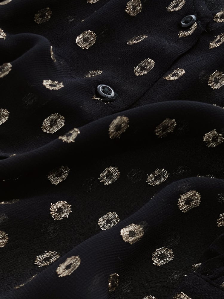 Black V-Neck Metallic Spot 3/4 Sleeve Blouse - Image 6 of 6