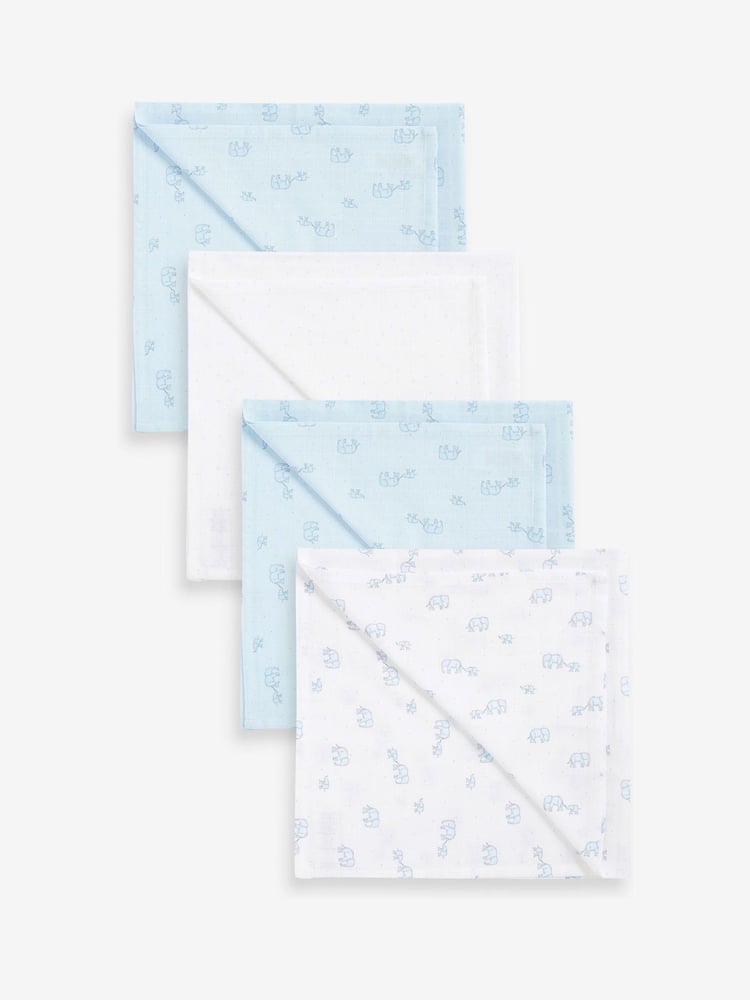 Blue Elephant Baby Muslin Cloths 4 Packs - Image 1 of 5
