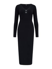 Pour Moi Black Layla Rib Knit V-Neck Bodycon Midi Dress - Image 4 of 5