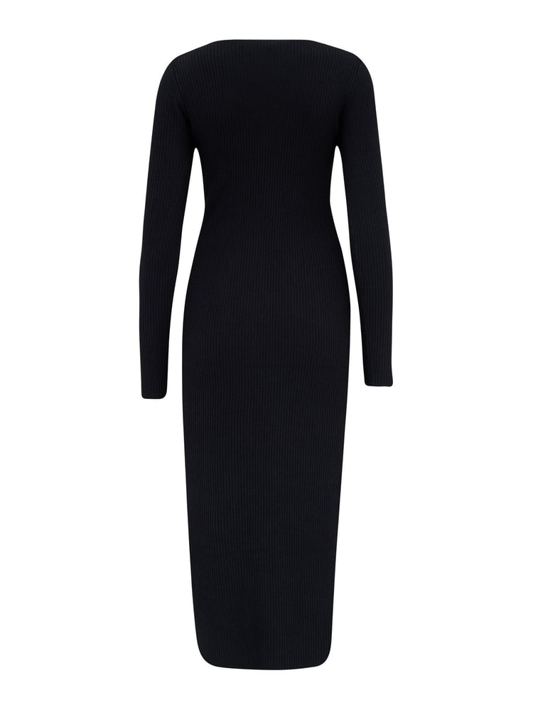 Pour Moi Black Layla Rib Knit V-Neck Bodycon Midi Dress - Image 5 of 5