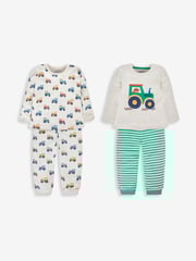 JoJo Maman Bébé Natural Boys' 2-Pack Tractor Jersey Pyjamas - Image 1 of 11