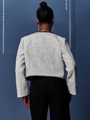 Jolie Moi Grey Contrast Trim Tweed Jacket - Image 2 of 5