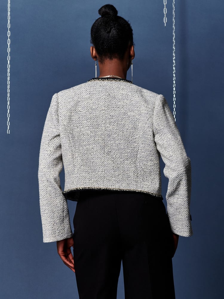 Jolie Moi Grey Contrast Trim Tweed Jacket - Image 2 of 5