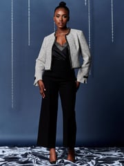 Jolie Moi Grey Contrast Trim Tweed Jacket - Image 4 of 5
