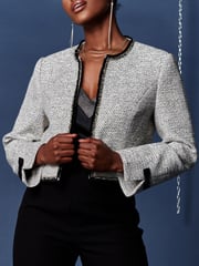 Jolie Moi Grey Contrast Trim Tweed Jacket - Image 5 of 5