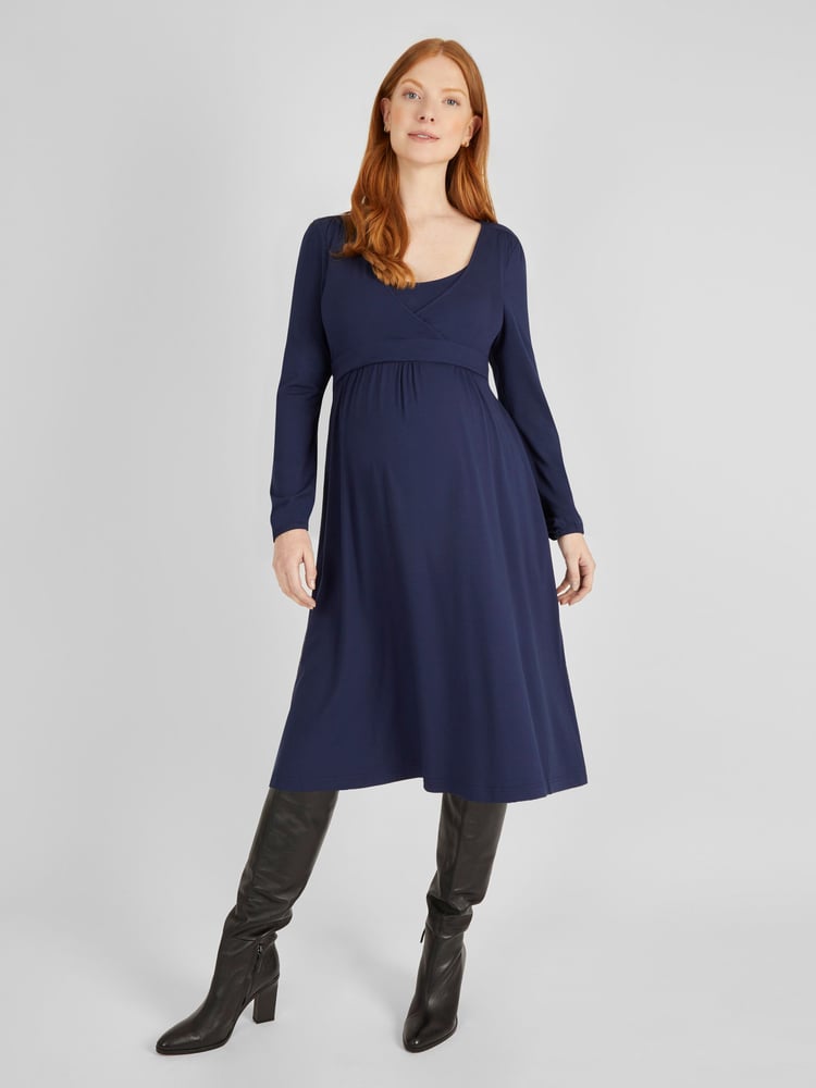JoJo Maman Bébé Navy Maternity & Nursing Wrap Dress - Image 1 of 4
