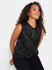 M&Co Black Sequin Tie Back Top - Image 1 of 4