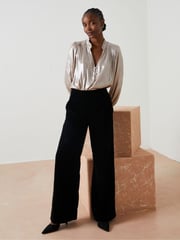 FatFace Black Wide Leg Velvet Trousers - Image 3 of 6
