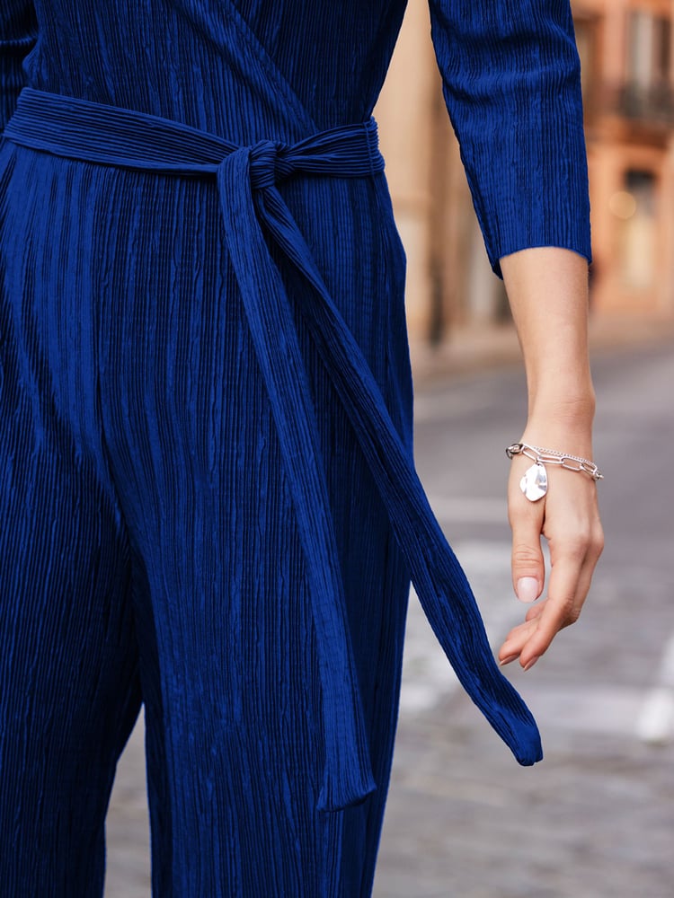 Sosandar Blue Plisse Wrap Front Jumpsuit - Image 5 of 5