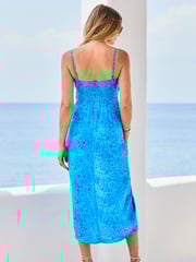 Sosandar Blue Strappy Ruched Detail Midi Dress - Image 2 of 5