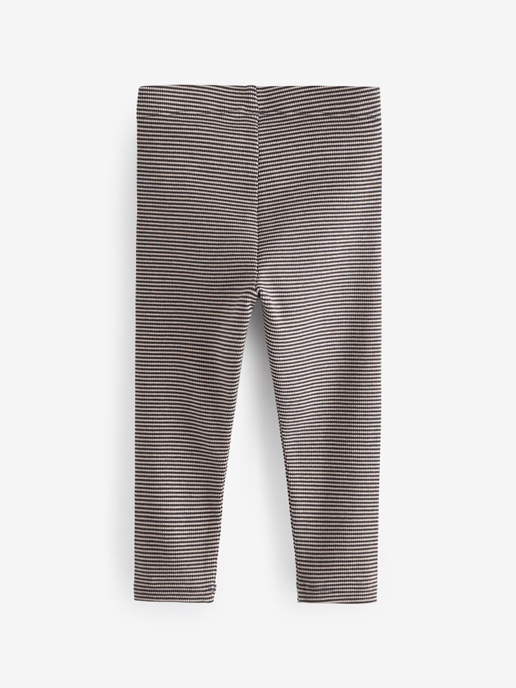 Rust Brown/Sage Green Stripe All Over Print Ribbed Leggings 3 Pack (3mths-7yrs) - Image 2 of 3