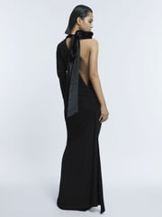 Reiss Black Helena Fitted One-Shoulder Velvet Bow Maxi Dress - Image 1 of 5