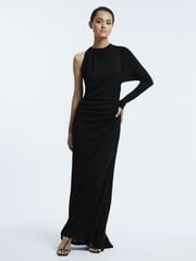 Reiss Black Helena Fitted One-Shoulder Velvet Bow Maxi Dress - Image 5 of 5