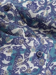 Blue Floral V-Neck Metallic Spot 3/4 Sleeve Blouse - Image 6 of 6