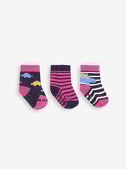 JoJo Maman Bébé Navy Blue Dino Socks 3 Pack - Image 1 of 1