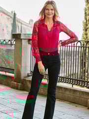 Sosandar Pink Lace Bardot Top - Image 1 of 5