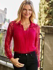 Sosandar Pink Lace Bardot Top - Image 3 of 5