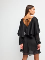 Black Textured Cape Long Sleeve Mini Dress - Image 3 of 6
