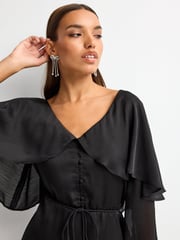 Black Textured Cape Long Sleeve Mini Dress - Image 4 of 6