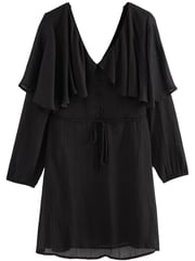 Black Textured Cape Long Sleeve Mini Dress - Image 5 of 6