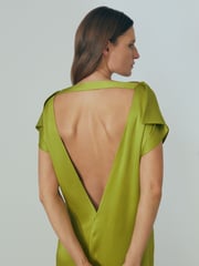 Reiss Green Eloise Italian Satin High-Low Mini Dress - Image 3 of 6