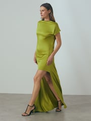 Reiss Green Eloise Italian Satin High-Low Mini Dress - Image 5 of 6