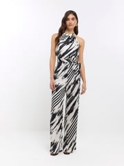 River Island Black Striped Halter Neck Jumpsuit - Image 1 of 4