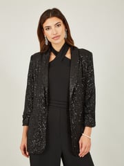 Yumi Black Sequin Blazer With Pockets - Image 1 of 5