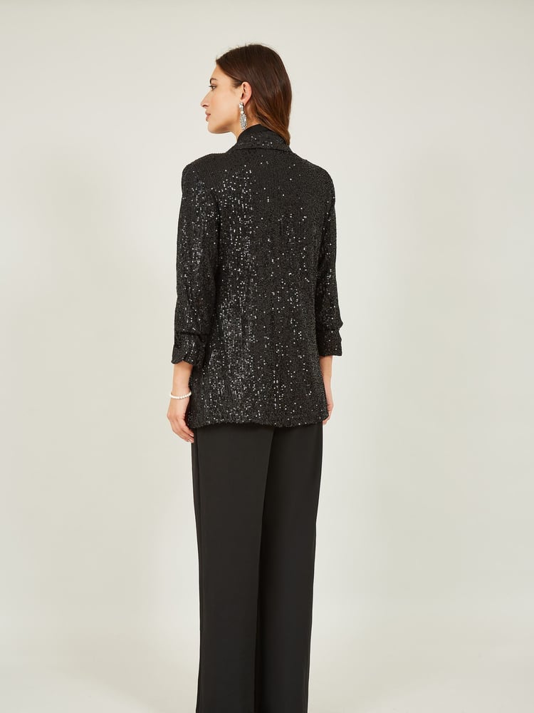 Yumi Black Sequin Blazer With Pockets - Image 2 of 5