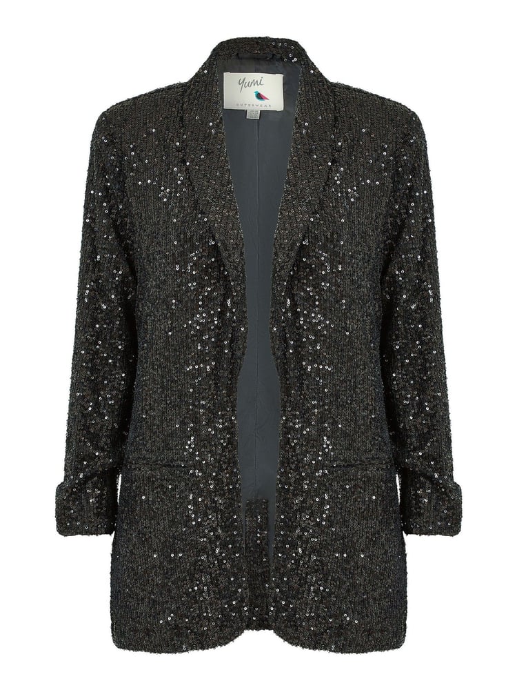 Yumi Black Sequin Blazer With Pockets - Image 5 of 5