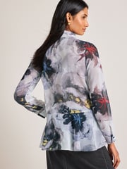 Grey/Black Abstract Printed Flutter Hem Long Sleeve Blouse - Image 2 of 6